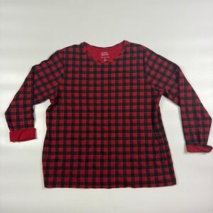 Croft & Barrow Classic Tee Shirt Womens 2XL Red Black Buffalo Plaid Long Sleeve